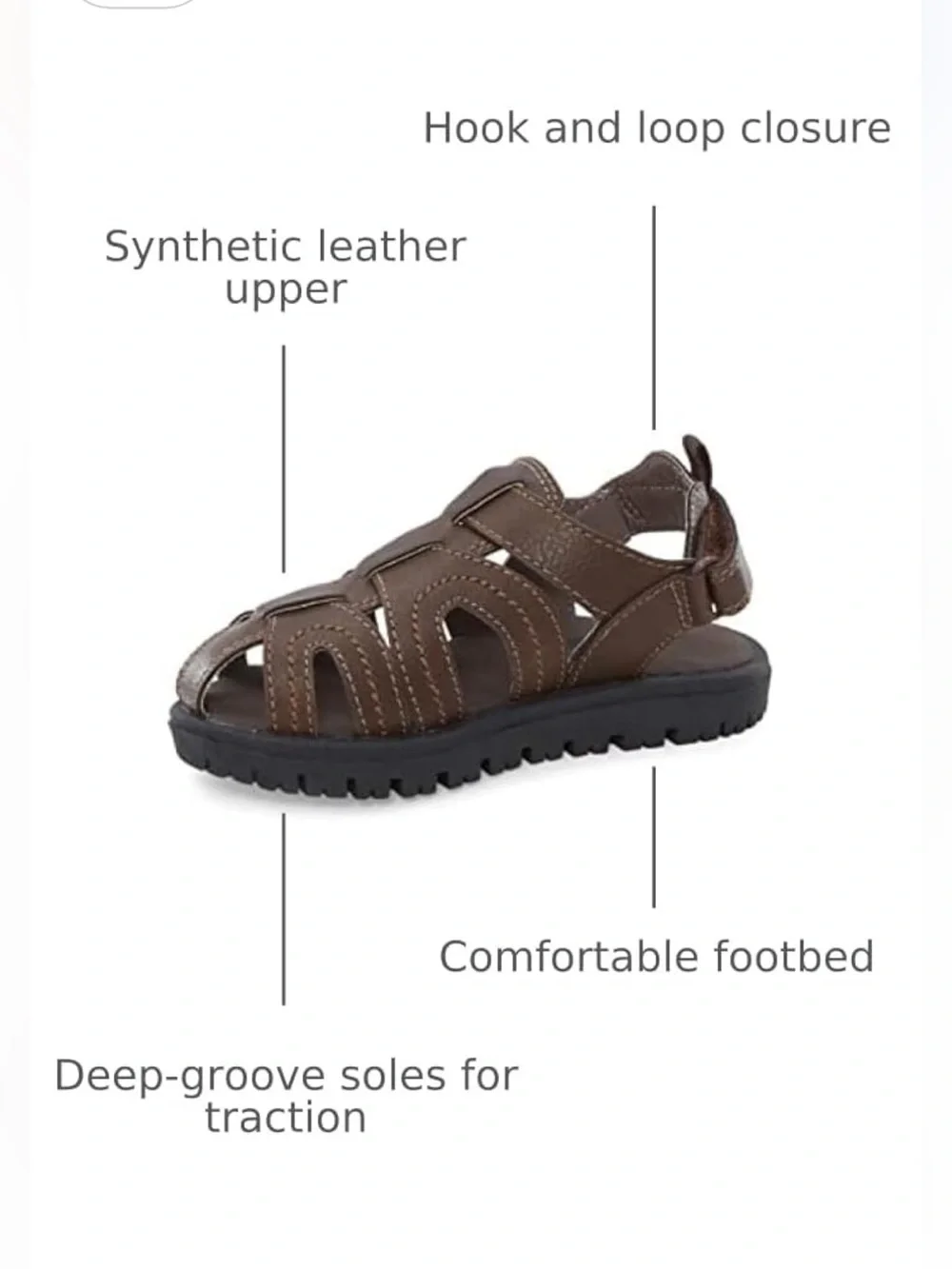 Carter’s Vasco Sandals Boys Size 11 Kids Brown Fisherman Closed Toe Faux Leather